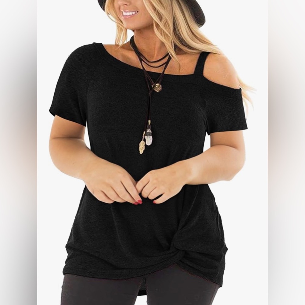 SWQZVT Women's Plus Size Top Casual Short Sleeve Tee Shirt Twist Knot Blouse 16W
